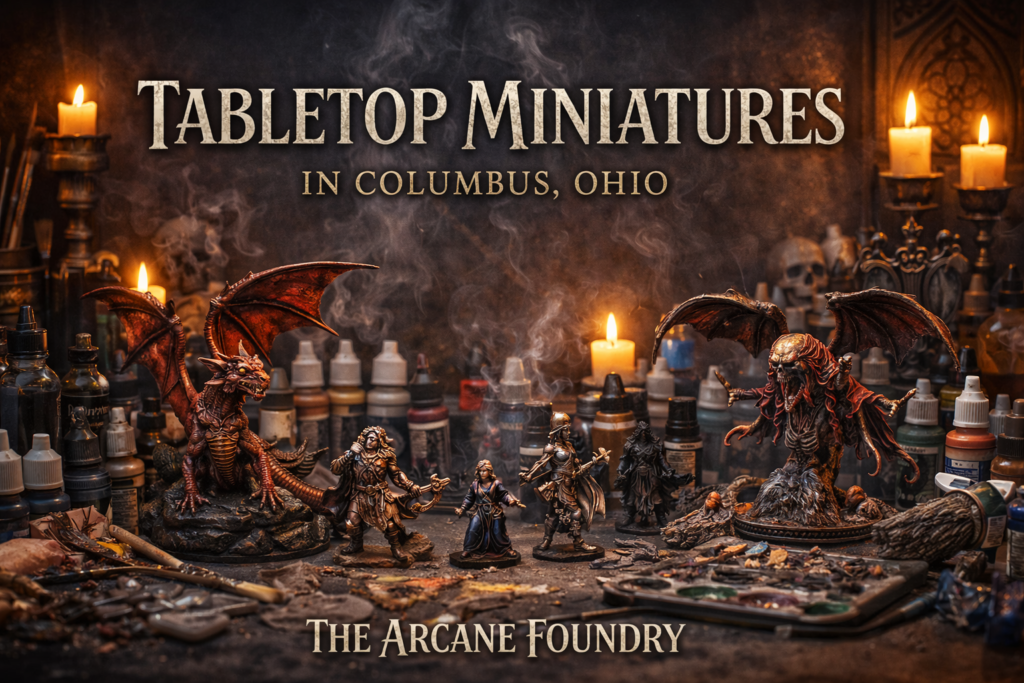tabletop miniatures in Columbus, Ohio with a bunch of minis and paint